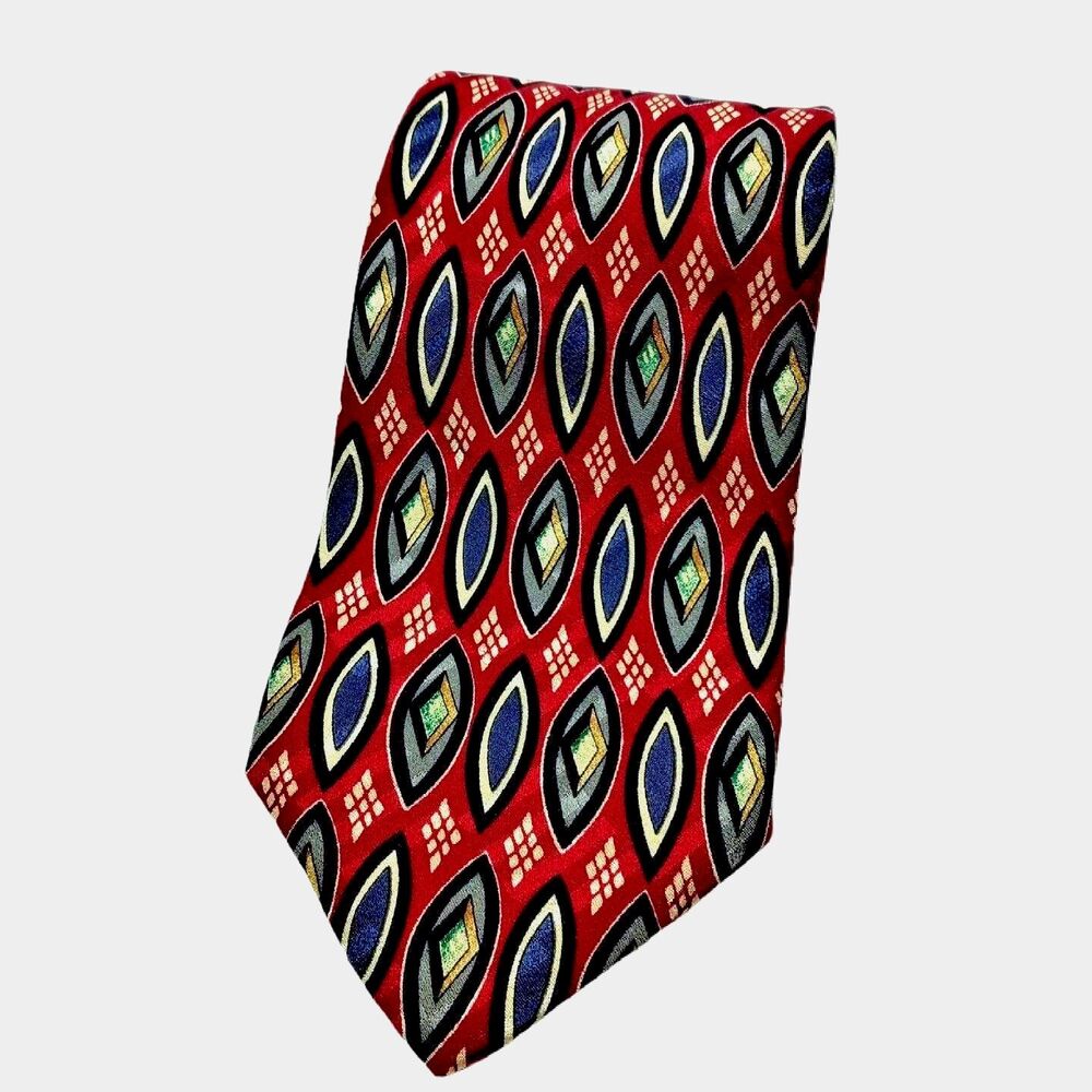 Robert Talbott Studio Parisian Tie Hand Sewn Silk Geometric USA Red 3.75 X 58